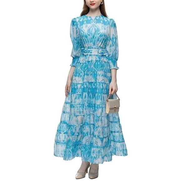 Burryco Tiered Maxi Dress Blue Size 6 NWT Boho Flowy Cocktail Wedding Romantic - Picture 5 of 9